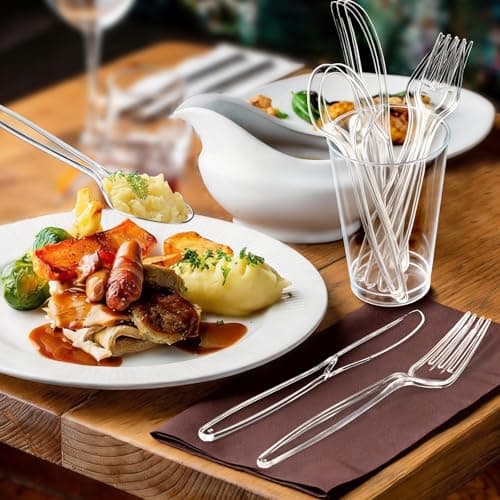 [300 Count] Clear Plastic Silverware Set, Heat Resistant Heavy Duty Plastic Utensils 120 Spoons & 120 Forks & 60 Knives, BPA-Free, Disposable Cutlery Set for Party Supply view 2