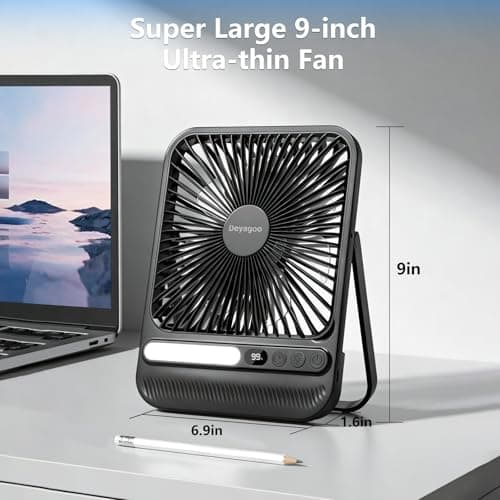 Deyagoo Travel Fan,7-Inch Camping Fan, Rechargeable Fan, 28H 10000mAh Ultra-Thin Quiet USB Desk Fan with Timer & LED Display for Bedroom, Office, Camping view 2
