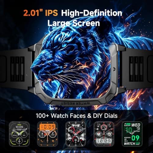 Mingdaln Smart Watches for Men, 1400mAh Military Smart Watch with LED Flashlight, 2.01" Fitness Tracker, Bluetooth Call, 100+ Sports, Heart Rate SpO2 Sleep, IP68, Smart Watch for Android Phones view 5