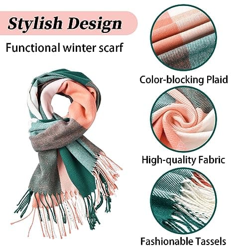 fauson Winter Scarf for Women Oversized Plaid, Soft Warm Shawl Wrap view 5