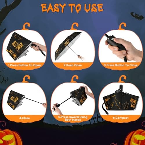 Natuquebrela Compact Automatic Umbrella Portable - Collapsible Travel Umbrella for Rain Strong Wind proof Lightweight Umbrellas Unique Halloween Decor view 5