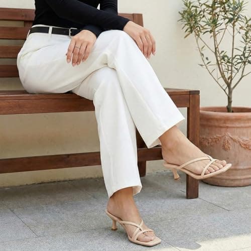 Athlefit Women's Strappy Kitten Heels Flip Flops Square Open Toe Low Heels Fashion Party Dress Thong Heeled Sandals view 3