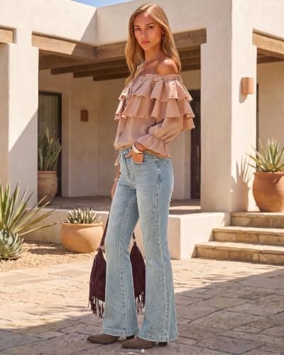 luvamia Flare Jeans for Women Mid Rise Bootcut Denim Pants Distressed view 4