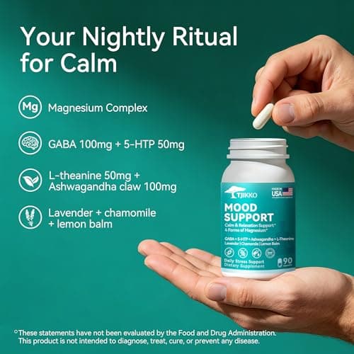 TJIKKO Magnesium Complex 250mg for Sleep Support– 90 Capsules | Glycinate, Citrate, Oxide & Taurate with GABA, 5-HTP, L-Theanine & Ashwagandha – Melatonin-Free Calm & Relaxation view 3