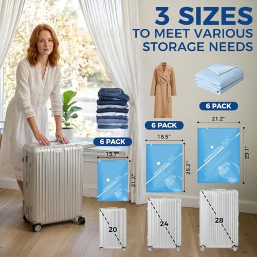 Vacuum Storage Bags with Cordless Pump, Vacuum Seal Space Saver Bags 18 Combo, 80% Space-Saving Bags for Clothing, Blankets, Pillows, Bedding & Comforters; Multi-Size Variety Pack for Home & Travel view 2