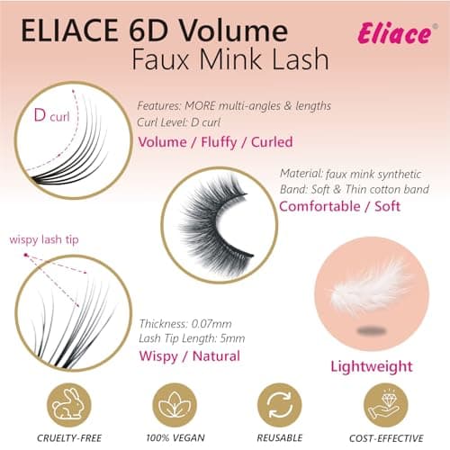 Eliace False Eyelashes Natural look Cat Eye Lashes Wispy Strips,6D Volume Mink lashes 30 Pairs 10 Mixed Styles Fake Eyelashes Pack,Wispy Eyelash Soft Reusable Dramatic Fluffy Beauty Lash Wholesale view 6