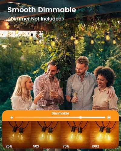Torkase Outdoor String Lights 120FT S14 Patio Light 30+2 S14 Edison Bulbs 2200K Waterproof Connectable Dimmable Hanging Lights for Cafe Deck Party view 2