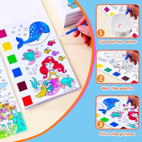 JUNQIU 4Pack Paint with Water Books for Kids, Watercolor Painting Coloring Books for Toddlers, Magic Paint Set, Arts and Crafts for Girls Gifts, Stocking Stuffers For Kids view 2