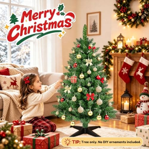 3FT Artificial Small Christmas Tree, Premium PVC Tips, Easy Assembly Metal Hinges & Foldable Base, Mini Christmas Tree for Tabletop, Home, Office, Indoor and Outdoor Decor, Christmas Decoration view 5