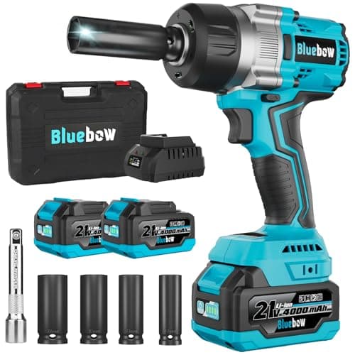 1/2 Inch Cordless Impact Wrench, 900 Ft-lbs (1200 N·m) High Torque Brushless Impact Driver Gun, 2300 RPM, 2×4.0 Ah Batteries, LED Light, 4 Sockets, Variable Speed Power Tool for Car & Tire Removal