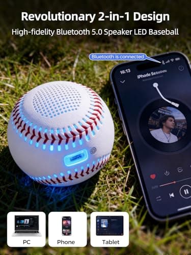 AIYUNDI Light Up & Glow-in-The-Dark Baseball with Bluetooth Speaker, Sports Gifts for Baseball Fans, Boys 8-12, Teens & Adults, Unique Accessories view 6