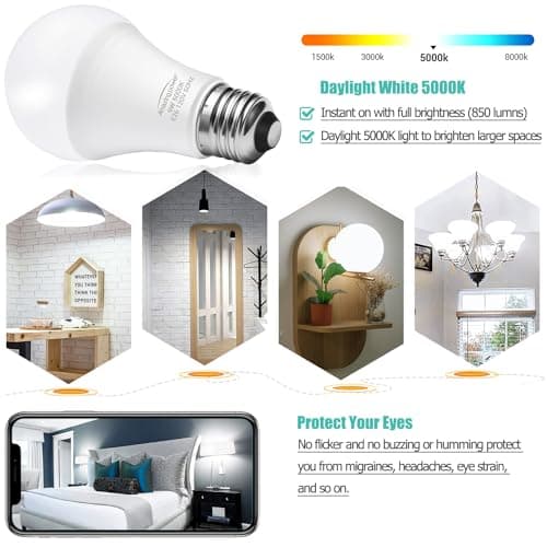 Amazing power E26 LED Bulbs, 60W Equivalent Medium Base Light Bulbs, 9W LED Bulbs, Daylight White 5000K 4-Pack view 4