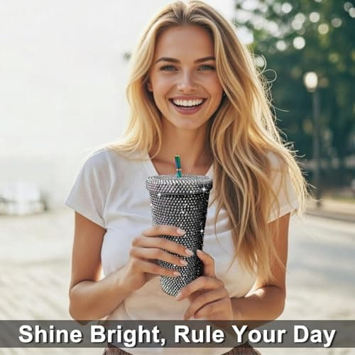 26oz Bling Rhinestone Studded Tumbler with Lid and Straws, Bling Cups Stainless Steel Water Bottle Diamond Glitter Tumbler for Women - Birthday Gifts for Women, Mom,Get Well Soon Gifts (Black) view 5