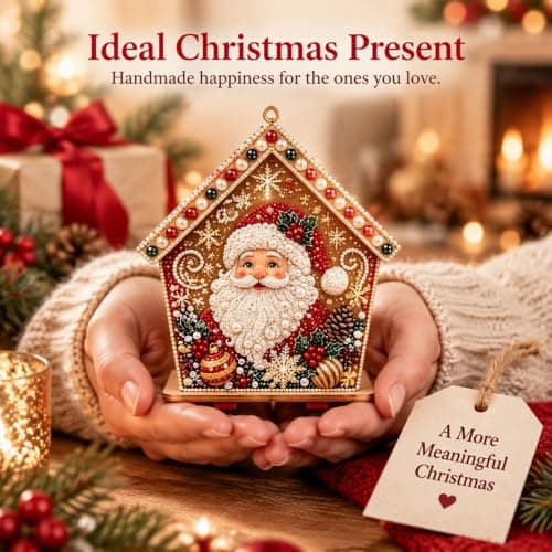 3D Christmas Wooden House Diamond Painting Santa White view 5
