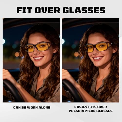 suoso Night Driving Glasses Fit Over Eyeglasses for Men Women, Anti Glare Polarized Night Vision Glasses HD Yellow Lens view 6