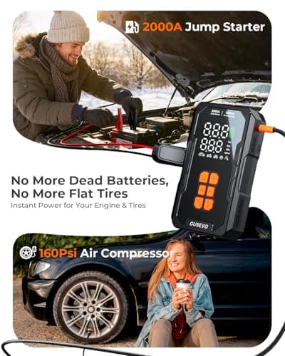 GUREVO 2000A Jump Starter with Air Compressor, Car Battery Jumper Starter Portable with 160PSI Auto-Shutoff Tire Inflator, Car Battery Charger Jump Box for 8.0L Gas/6.0L Diesel Engines view 2