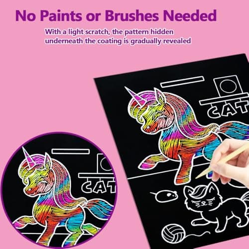 JUNQIU Scratch Art for Kids, Rainbow Scratch Paper Art Set - Unicorn, Arts and Crafts for Girls Boys Ages 4-8, Kid Activity & Christmas Crafts, Stocking Stuffers for Kids view 4