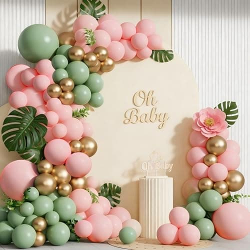 Spring Balloon Garland Arch Kit 160Pcs Sage Green Pink and Gold Latex Balloons for Baby in Bloom Baby Shower Bridal Shower Wedding Jungle Safari Woodland Birthday Party Decorations view 5