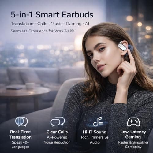AI Translation Earbuds Real Time - 164 Languages Translator Earbuds with 8 Modes, 80H Battery Life 5-in-1 Translating Headphones Audifonos Traductores Ingles Espaol for Travel Business Learning view 6