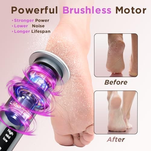 Electric Foot Callus Remover with 2600mAh Battery, 60Pcs Sandpaper Discs | Nano-Glass Head, 3 Adjustable Speeds, Aluminum Alloy Body, Electric Callus Remover for Feet Dry Dead Skin Cracked Heels view 4