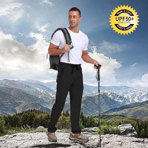 Men's Hiking Pants UPF 50+ Cargo Quick Dry Water Resistant Elastic Waist Zip Pockets Travel Work Lightweight Running view 3