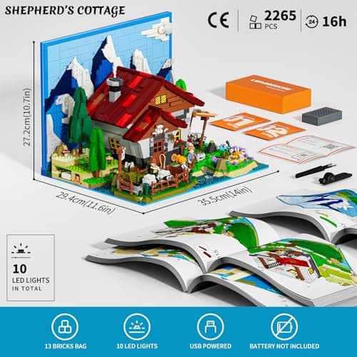 Lumibricks Farm Shepherd's-Cottage Lighting Building-Bricks-Set - Farm Life Sheep Stone House Collection LED Light Cottage Model Display Set 2265 Pcs for Adults view 3