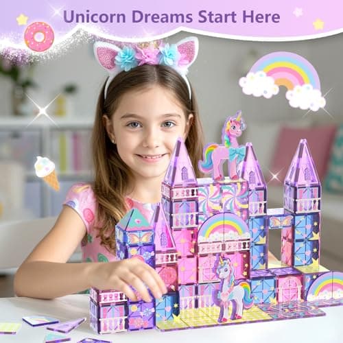 GobiDex Magnetic Building Blocks Unicorn Toys for Girls, Princess Magnetic Tiles Building Toys for Kids Ages 3-5 4-8, STEM Sensory Toddler Game Birthday Gift for Girls Boys Ages 3+ view 2
