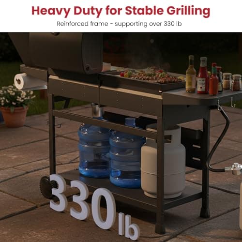 LAUDLIFE 5-Burner Propane Grill Griddle Combo with Side Burner, Dual Zone BBQ Gas Grill, Non-Stick Porcelain-Enameled Surface, Easy to Clean, 702 Sq.In. Cooking Area, Heavy-Duty Stand for Backyard view 6