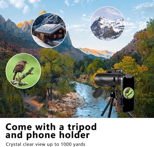 80x100 High‑Powered Monocular Telescope HD Portable Monocular for Adults with Phone Adapter Ideal for Bird Watching Wildlife Travel Camping Hiking‑Black view 6