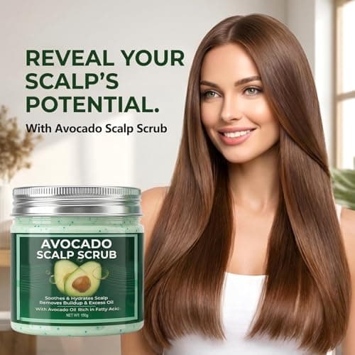 Avocado Oil Scalp Scrub - Deep Exfoliating Care for Dry, Itchy & Flaky Scalp - Natural Physical Exfoliant with Pumice, Aloe Vera & Peppermint - Vegan, 5.29 oz view 2