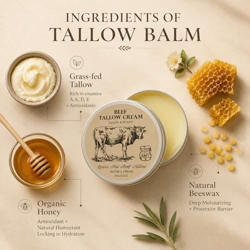 Beef Tallow for Skin, Tallow and Honey Cream,Tallow Face Moisturizer, Natural Grass-Fed Beef Tallow Balm with Raw Honey Moisturizing Cream for Body Lotion Skin Care for Skin (2.47 Oz) view 3