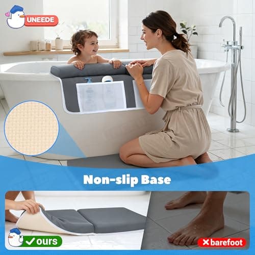 UNEEDE Baby Bath Kneeler and Elbow Rest Pad Set, 1.5” Thick Memory Foam Bath Kneeling Pad with Elbow Support, Bathtub Mat with Toy Organizer for Bathing Infant or Toddler, Grey view 7