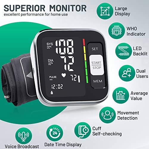 Blood Pressure Monitor Upper Arm Digital Blood Pressure Machine for Home Use with Backlit Display 8.7"-15.7" Cuff with Storage Bag view 2