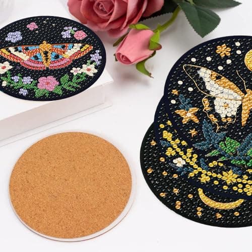 8 Pcs Diamond Art Coasters Kit with Holder, DIY Butterfly Diamond Painting Coasters for Beginners Adults, Non Slip Diamond Art Kits Craft Supplies 4x4inch view 5