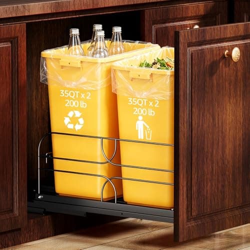 RUNMI Double Pull Out Trash Can Under Cabinet with Soft-Close Slides, 200LB Heavy-Duty Black Under Sink Trash Can Pull Out for Kitchen, Fits Minimum Cabinet Opening 16" W x 23" D, Can Not Included view 1