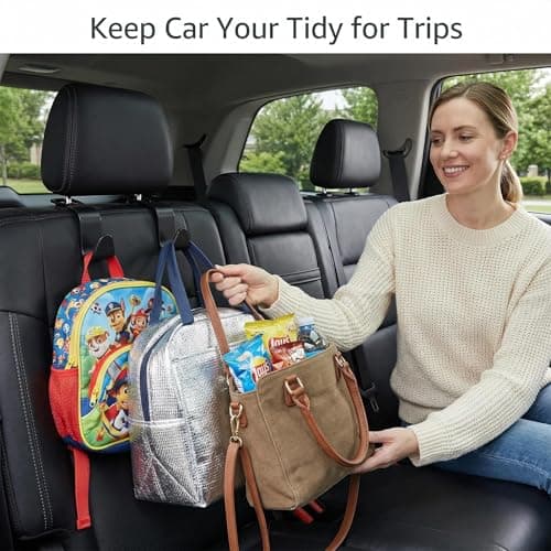 Lead Golden Car Seat Headrest Hooks, 4-Pack Black ABS Plastic Storage Organizer, Universal Headrest Mount Hangers for Purses, Coats, Umbrellas, Grocery Bags, Modern Style, 13 lbs Capacity view 2