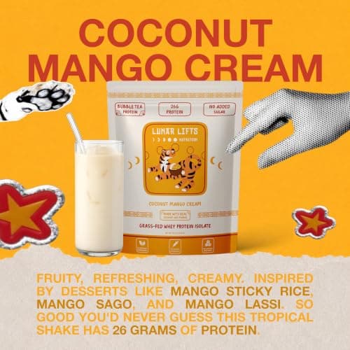 Lunar Lifts Coconut Mango Cream Protein Powder, Keto, 10 Servings | Keto-friendly protein powder combines creamy coconut and tropical mango flavor for a convenient protein shake. view 4