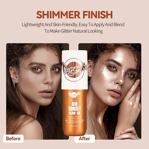Body Glow Oil Shimmering Highlighter Liquid with Golden Glow, 90ML Non-Sticky & Lightweight Moisturizer for Face & Body, Perfect for Beach, Vacation & Summer Looks, Warm Golden Finish, 02# view 5