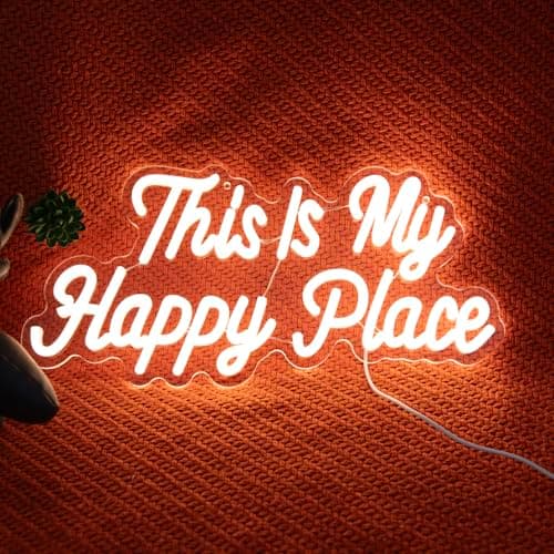 This is My Happy Place Neon Sign, Letter Neon Signs for Wall Decor Dimmable Light up Sign, Classroom Wedding Kids Room Store Home Neon Decor 16.14 x 7.87 inch view 6