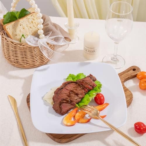 PULOTE 100PCS White Plastic Plates - White Square Disposable Include 50 Dinner 10 inch & 50 Dessert 7.25inch Plates, Ideal for Party & Wedding view 2