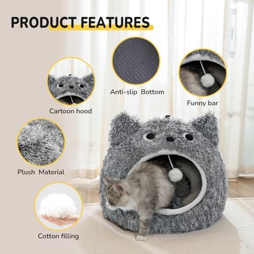CATISM Cat Bed, Cat Beds for Indoor Cats - Kitten Bed Cave Washable, Soft Plush Hooded, Removable Pillow, Non-Slip Base, Large Cave for Kitty view 5