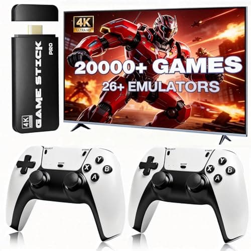 UWDFH Retro Gaming Console, 2026 Gaming Stick Pro, 20000 Games -64GB, 4k HDMI Output, and 2.4GHz Wireless Controller, 26 Classic Emulators, Plug and Play Video Games for TV (Black)