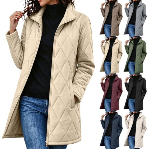 Quilted Jackets for Women Lightwight Fall Winter Mid Length Padded Coats — image 1