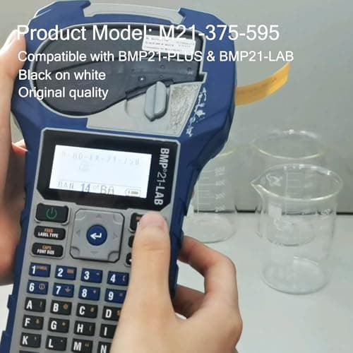 M21-375-595 Vinyl Label Tape - M210 Labels Compatible with BMP21 Plus BMP21 Lab Printer, Black On White, High Adhesion, High & Low Temperature Resistantance view 3