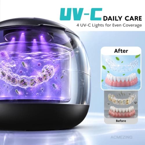 ACMEZING DeepClean Ultrasonic Retainer Cleaner Machine [45kHz Crevice Cleaning + UV-C Light | 4 Modes with Gentle Pulse] Dental Cleaner for Retainers, Dentures, Aligners, Mouth Guards & Night Guards view 4