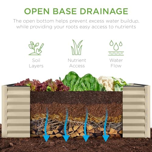 Best Choice Products 4x2x2ft Outdoor Metal Raised Garden Bed, Deep Root Box Planter for Vegetables, Flowers, Herbs, 119 Gallon Capacity, 100% Non Toxic Materials - Beige view 5