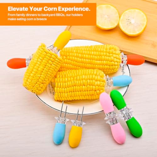 Girla Interlocking Corn on the Cob Holders Set - 5 Pairs (10 Pcs) Corn Cob Holders with Silicone Handles, Dishwasher Safe Corn Skewers, Bright Color Corn Sticks for Easy & Fun Dining, BBQ, and Parties view 3