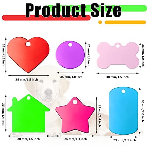 48 Pcs Blank Pet ID Tag Colorful Aluminum Dog Cat Badge Blank Round Heart Star Bone House Rectangle Tags with Ring Pet ID Badge Pendant with Hole for Dog Cat Name Phone Number, 6 Styles view 2