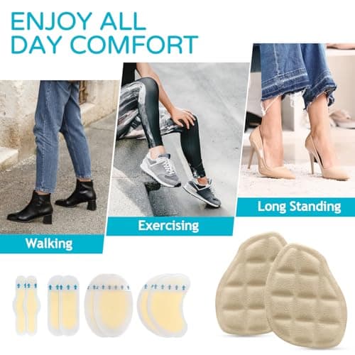 Niifawh Ball of Foot Cushions for Women 2 Pairs | 8ct Gel Blister Bandages for Feet, Blister Cushion for Heel, Toe, No Slip Metatarsal Pads for Reduce Heel, Toe & Foot Pain, Beige view 4