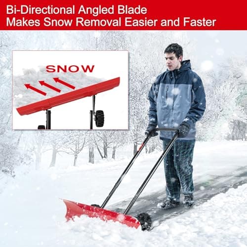 38 Inch Snow Shovel for Driveway, Brewin SnowPro Bi-Direction Heavy Duty Snow Pusher with Wheels and Angled Blade for Efficient Snow Removal, Back Saver Snow Plow for Doorway Sidewalk view 5